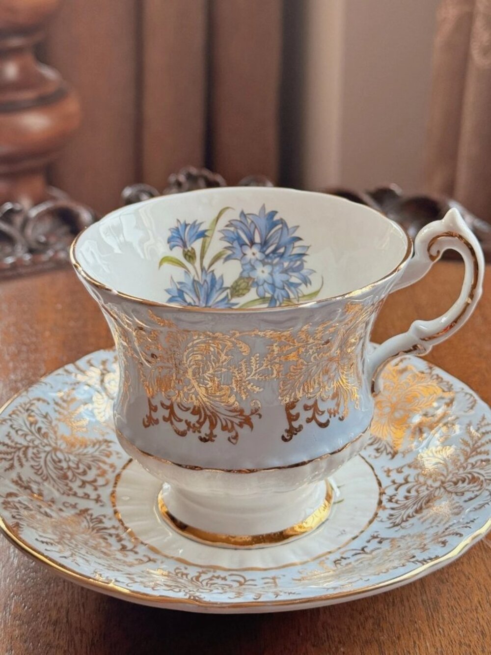 Vintage Paragon Queen Light Blue Gold Teacup Saucer